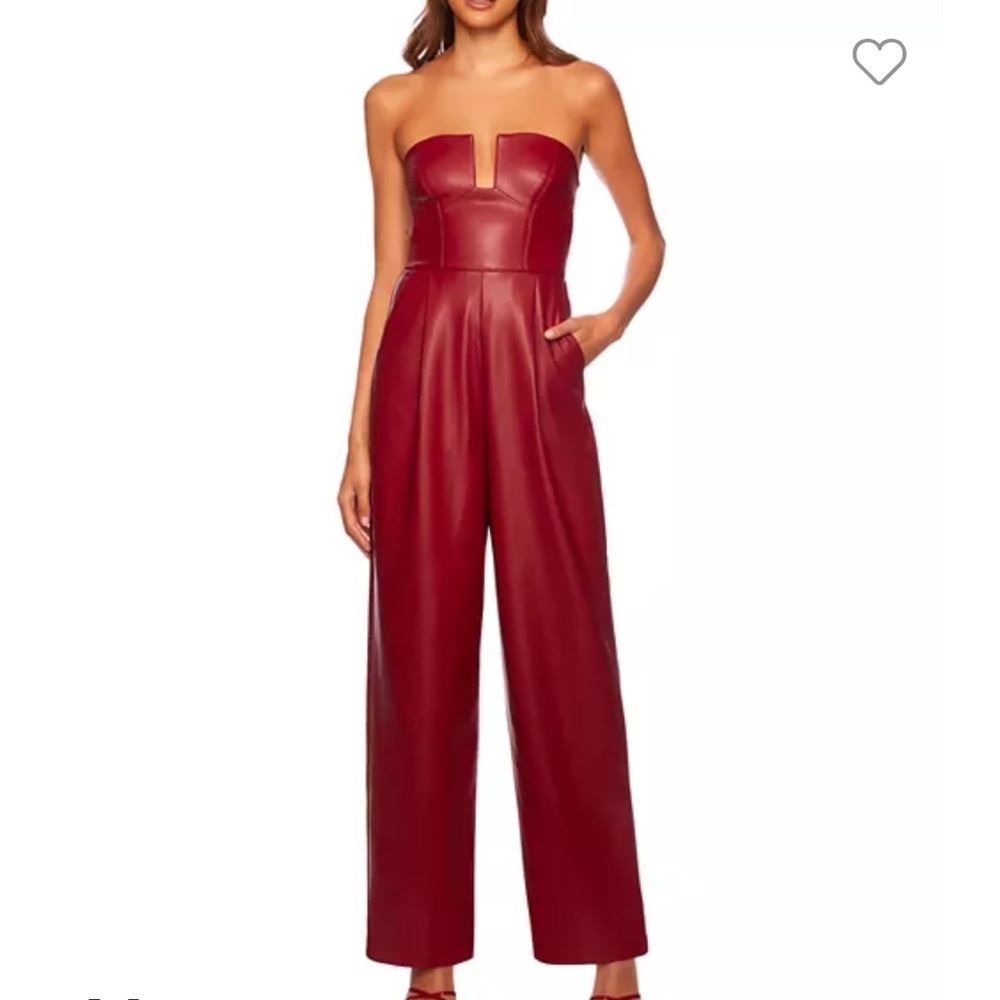 Susana Monaco Wire Strapless Wide Leg Faux Leather Jumpsuit